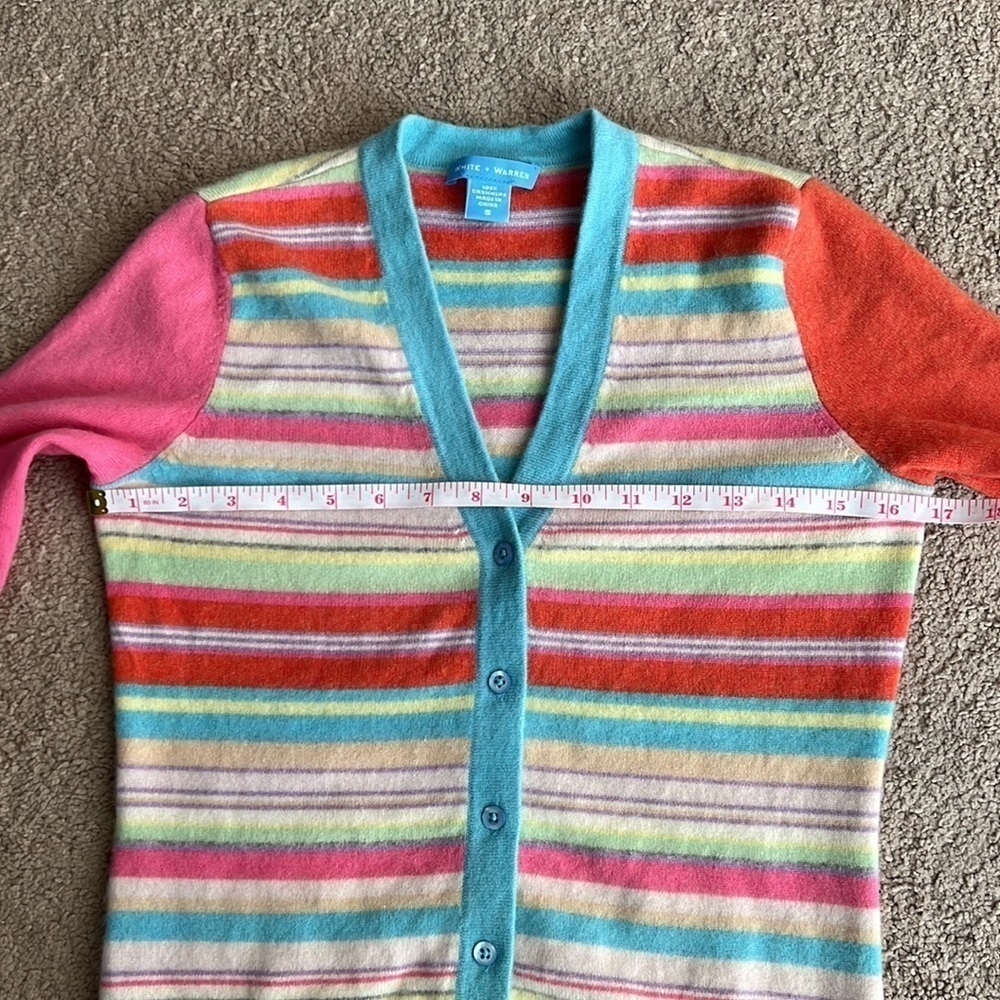 White + Warren Multicolor Striped Button Up Cashmere Sweater Cardigan - Picture 6 of 7